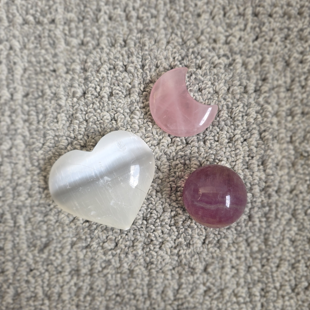 Crystal Set - Selenite, Rose Quartz, & Rainbow Fluorite